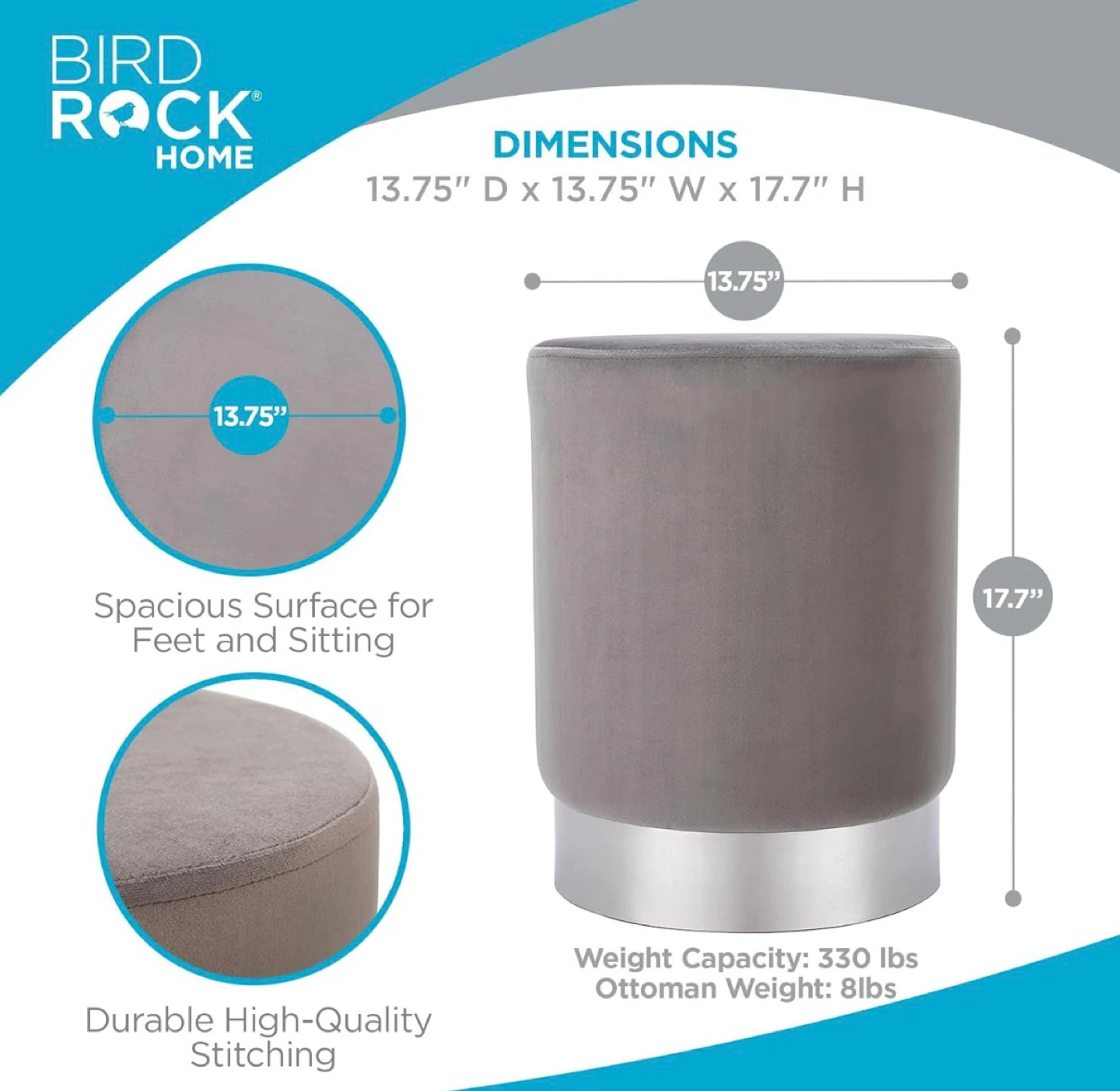 Bird Rock Home Velvet Ottoman Stool- set of 2