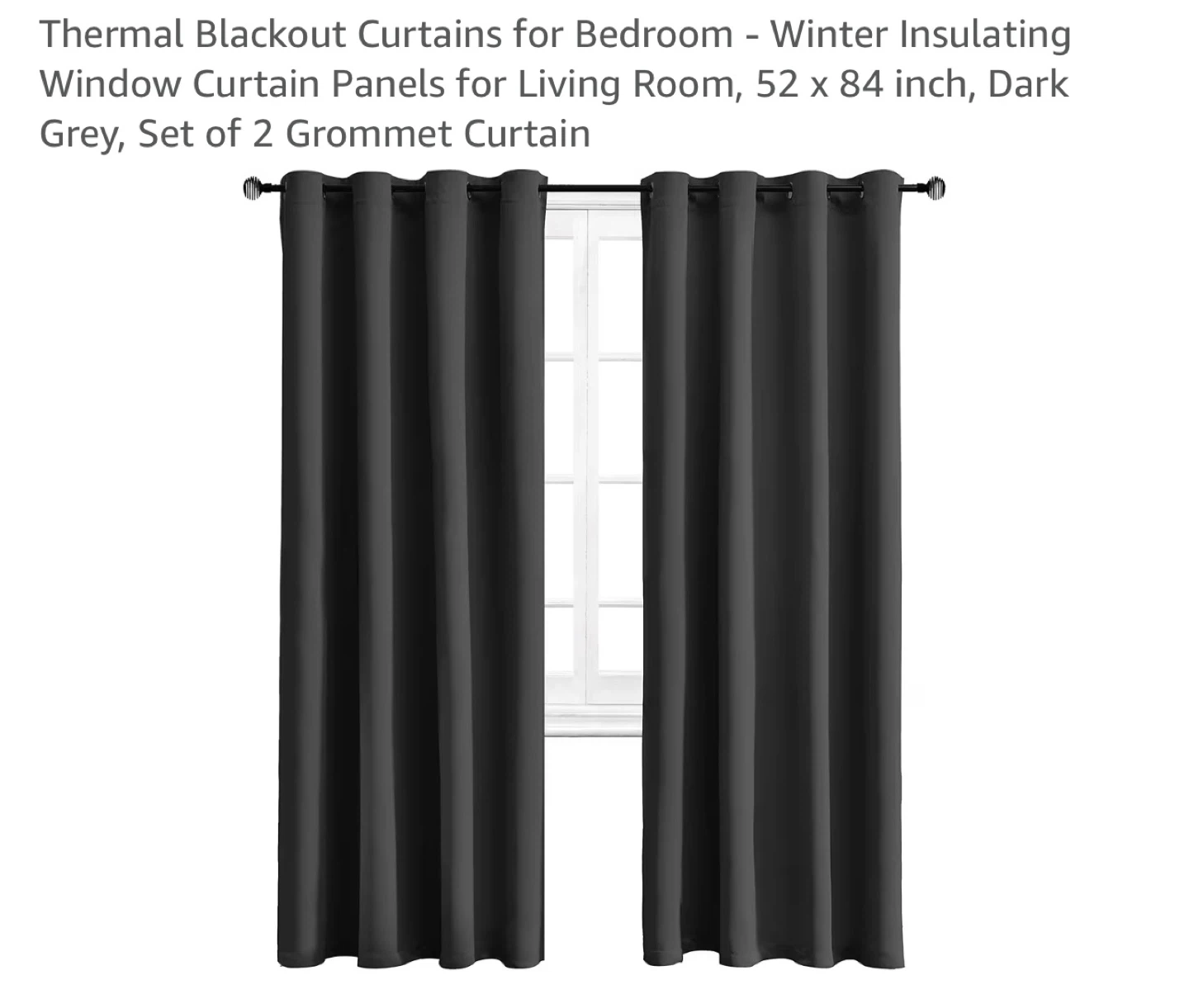 Thermal Blackout Curtains - Dark Grey, Set of 2