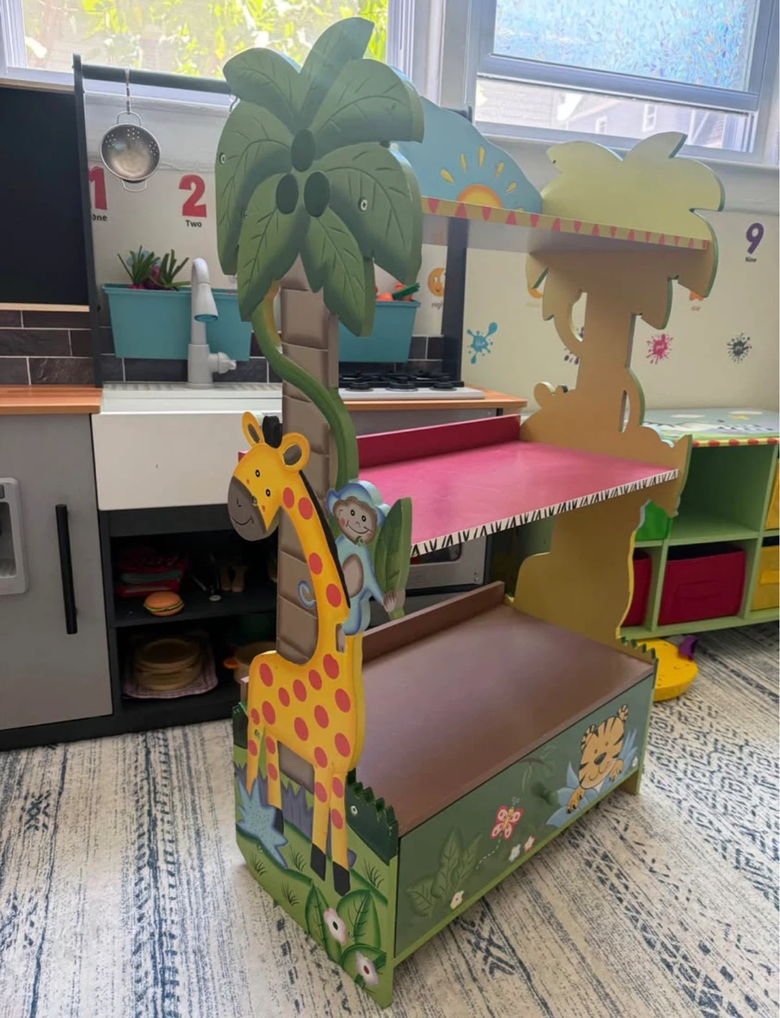 Kids Jungle Animal Themed Storage Bench and Shelving Unit - photo 3
