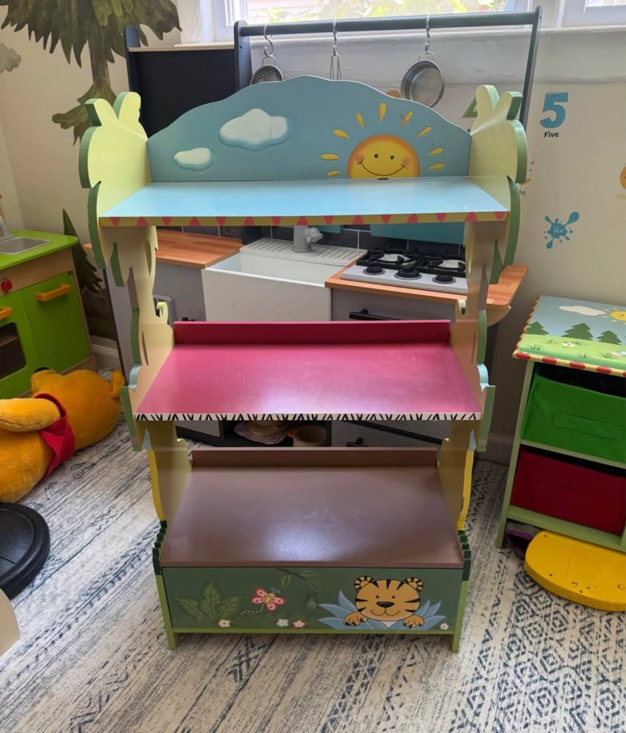 Kids Jungle Animal Themed Storage Bench and Shelving Unit - photo 2