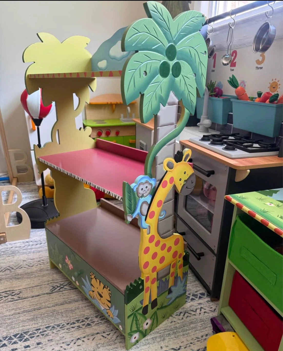 Kids Jungle Animal Themed Storage Bench and Shelving Unit - photo 4