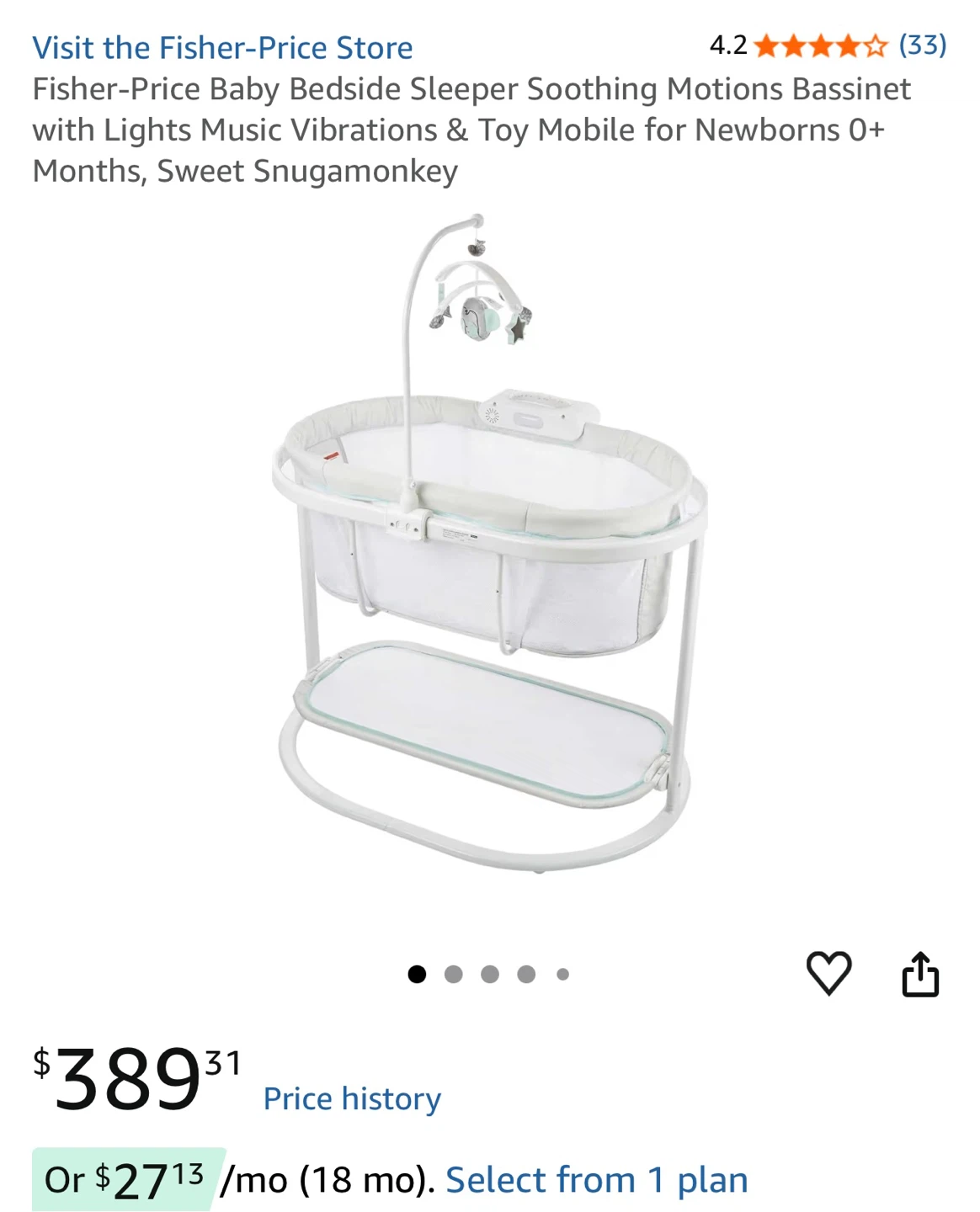 Fisher-Price Baby Bedside Sleeper Soothing Motions Bassinet