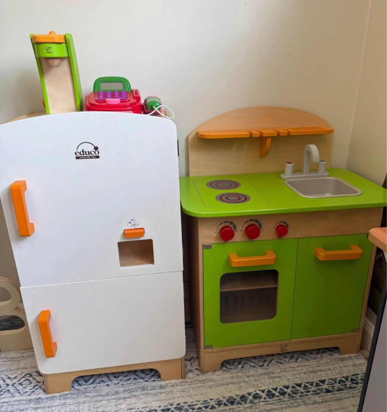 Educo & Hape Wooden Play Kitchen Set with Refrigerator