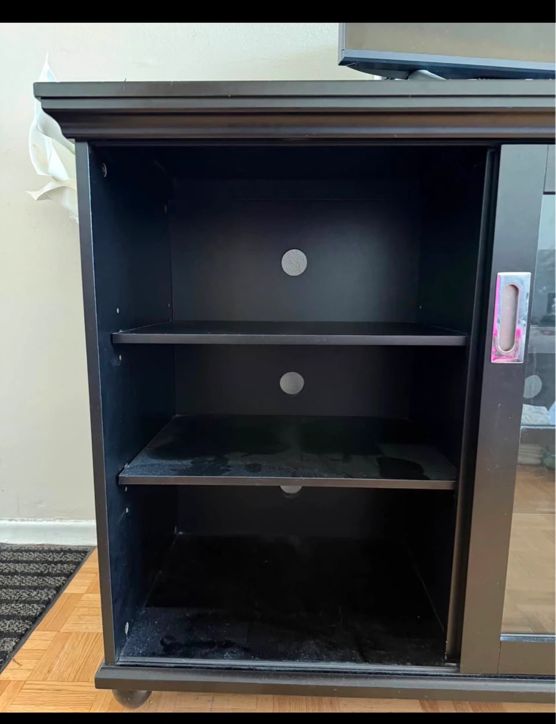 Black TV Stand with Sliding Glass Doors - photo 4