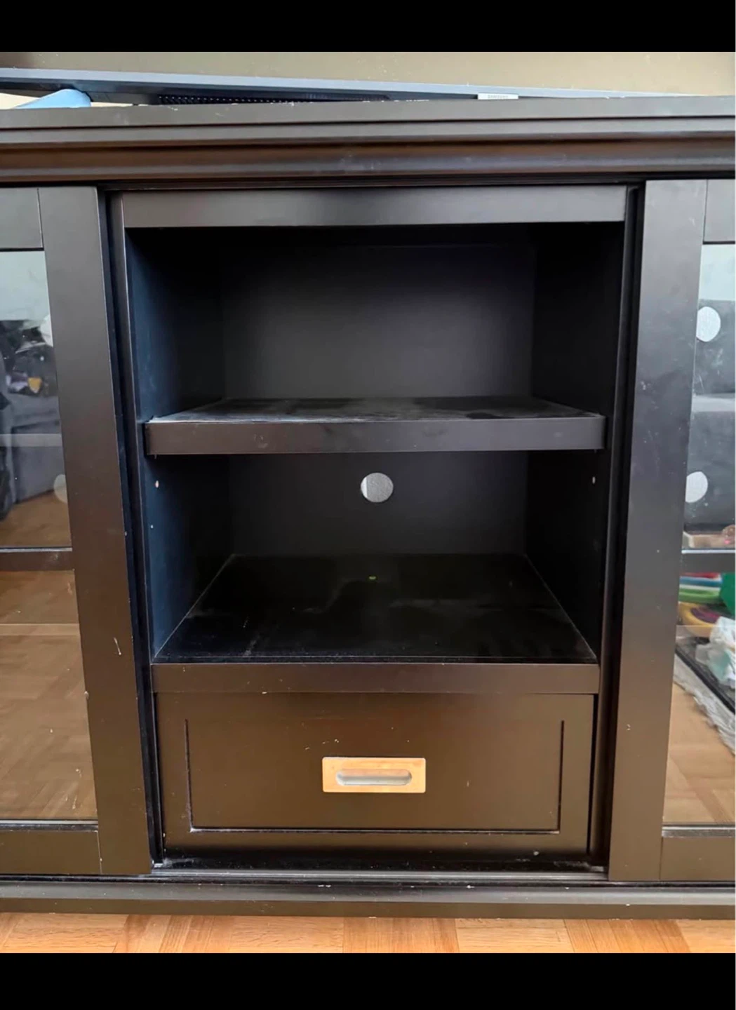 Black TV Stand with Sliding Glass Doors - photo 3