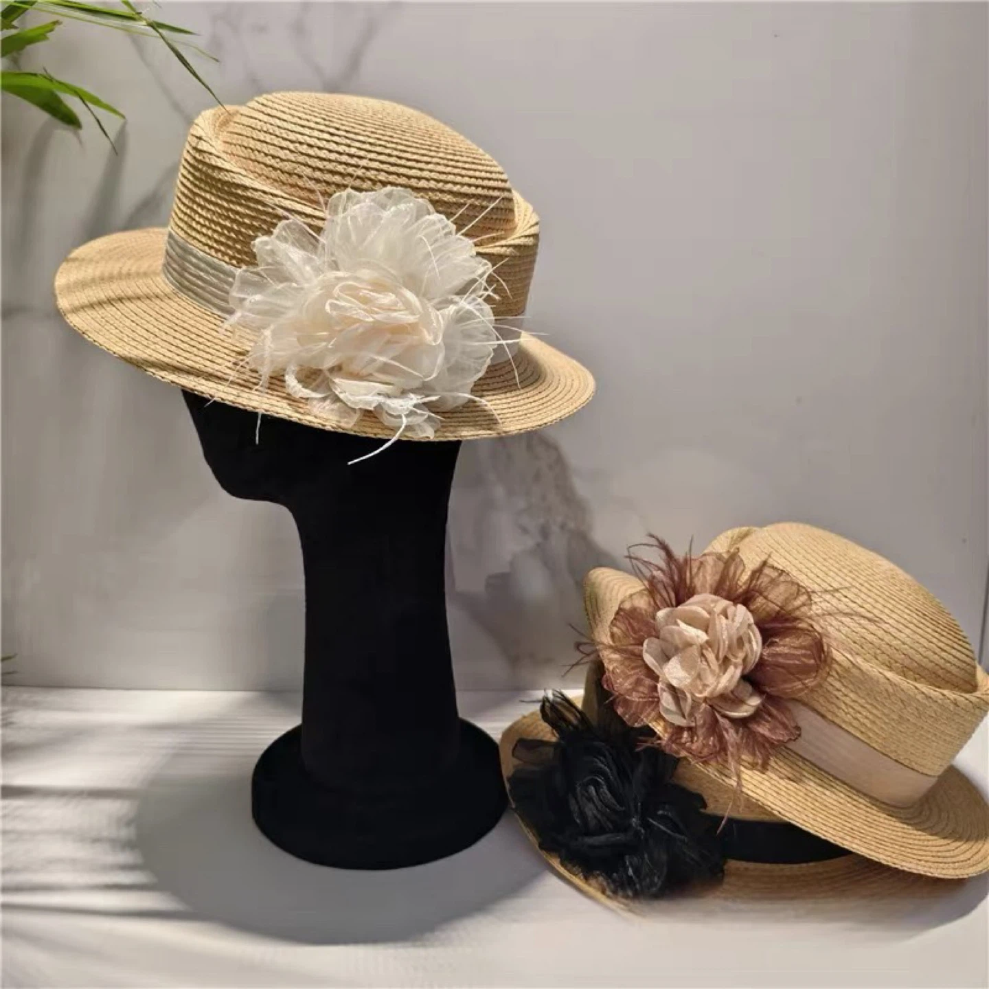 Straw Hats with Flower Embellishments