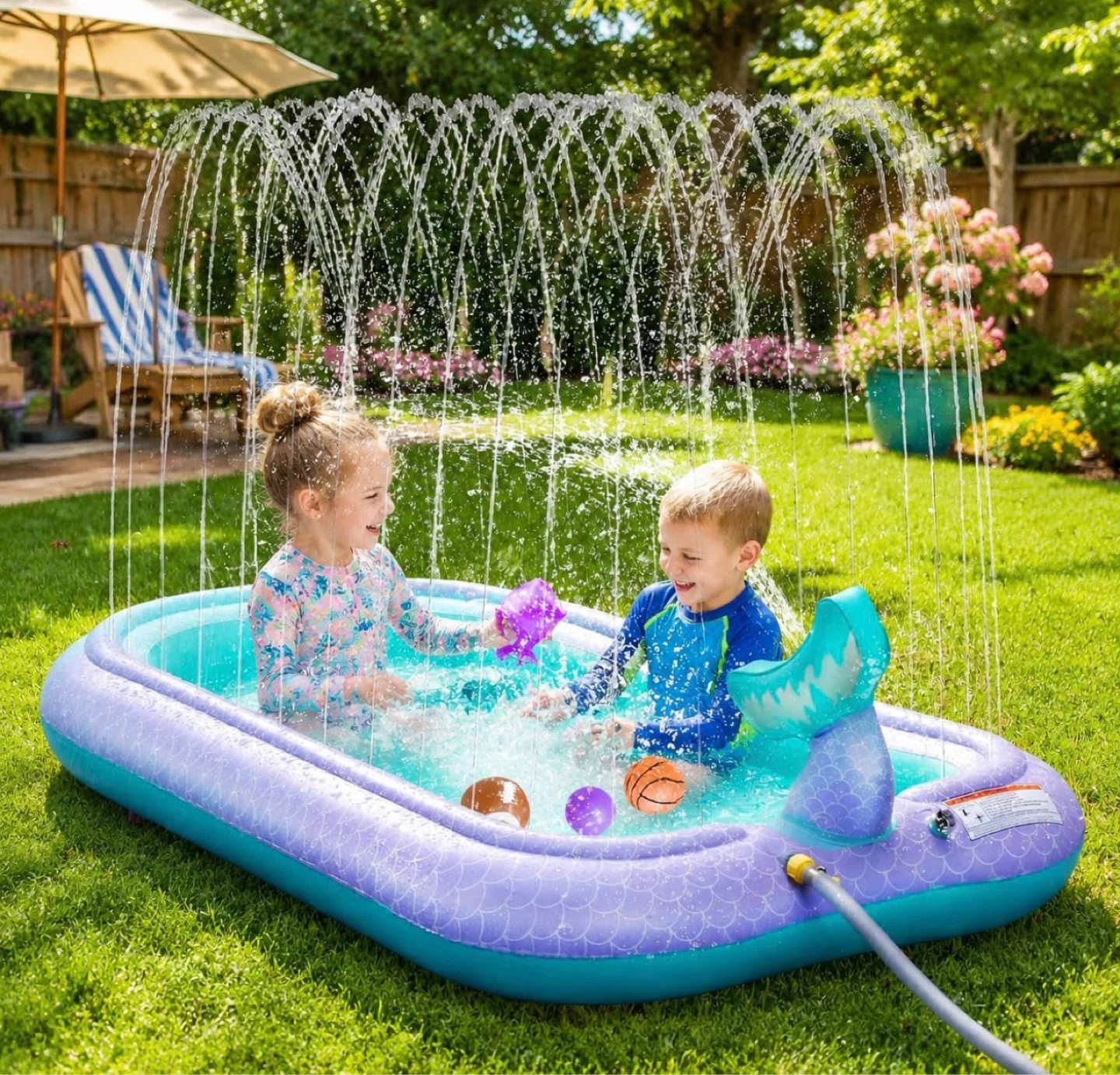 Inflatable Sprinkler Splash Pad Pool - Mermaid Tail Design - photo 2