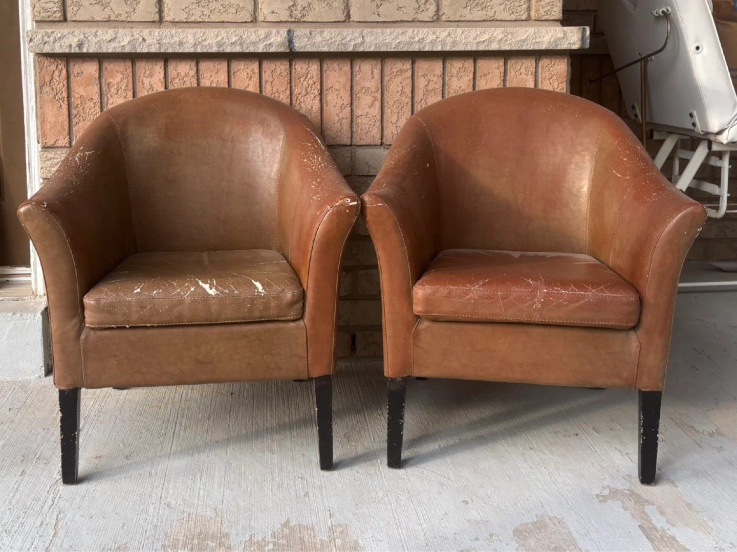 Brown Leather Barrel Chairs (Set of 2)