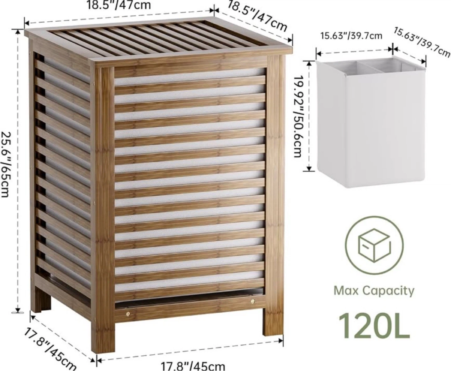 Wooden Laundry Hamper with Liner - photo 2