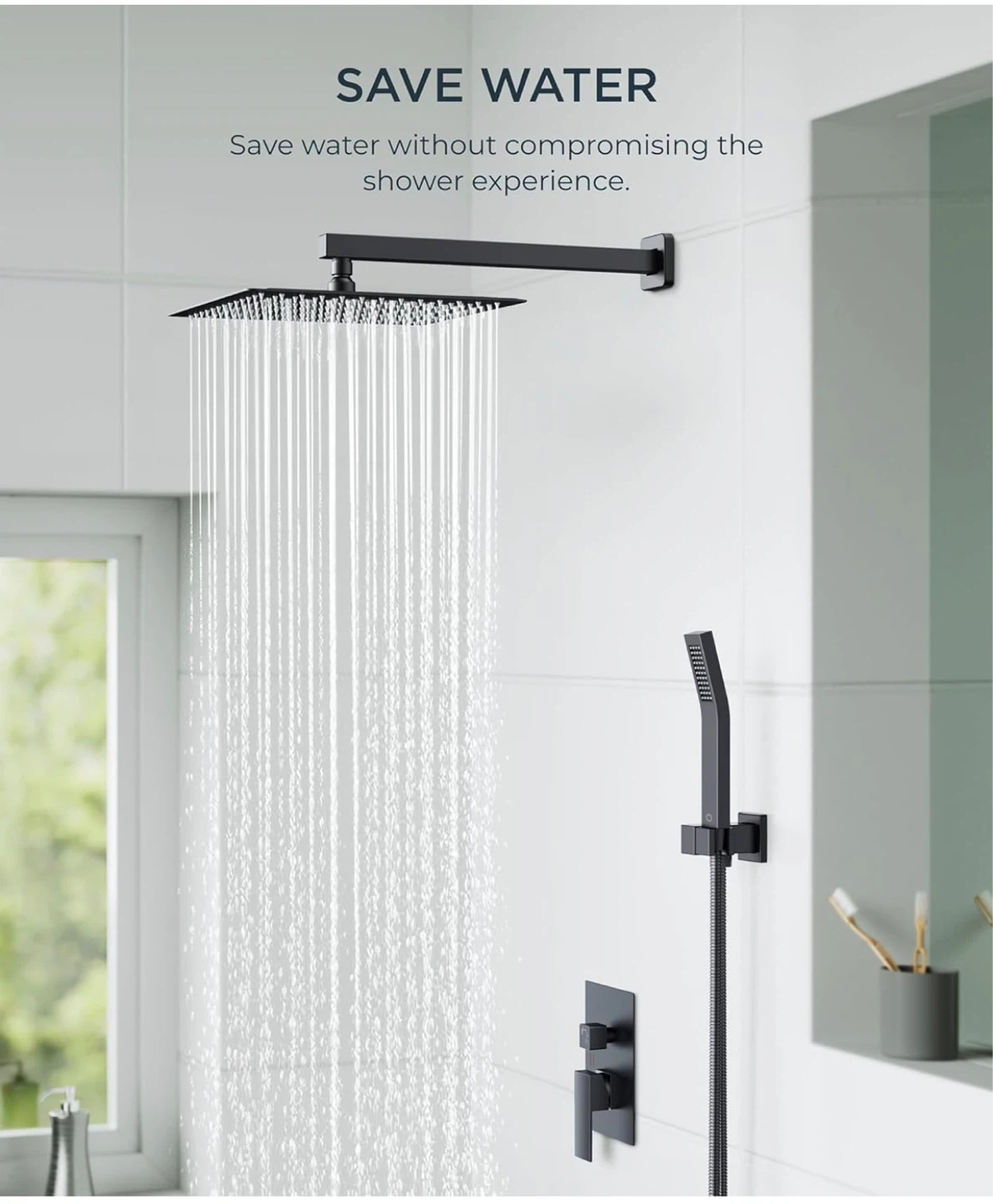 Black 10-Inch Square Shower Head Set with Handheld Wand - photo 3