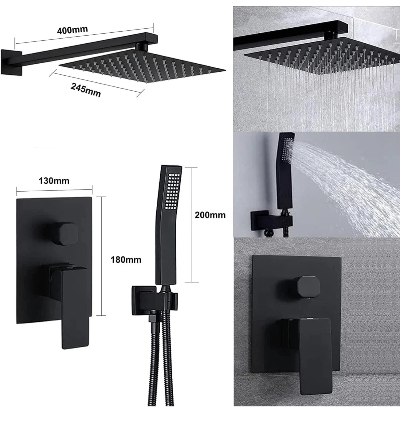 Black 10-Inch Square Shower Head Set with Handheld Wand - photo 4