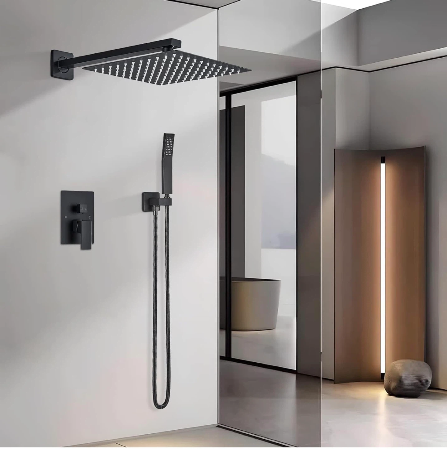 Black 10-Inch Square Shower Head Set with Handheld Wand - photo 2