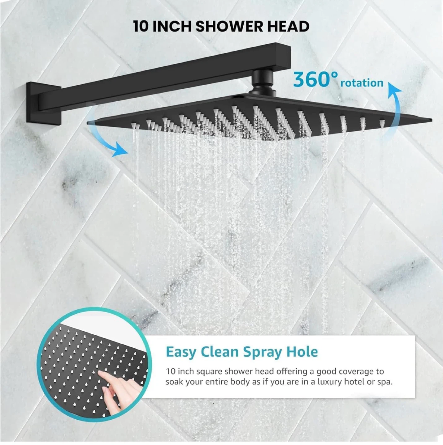 Black 10-Inch Square Shower Head Set with Handheld Wand - photo 5