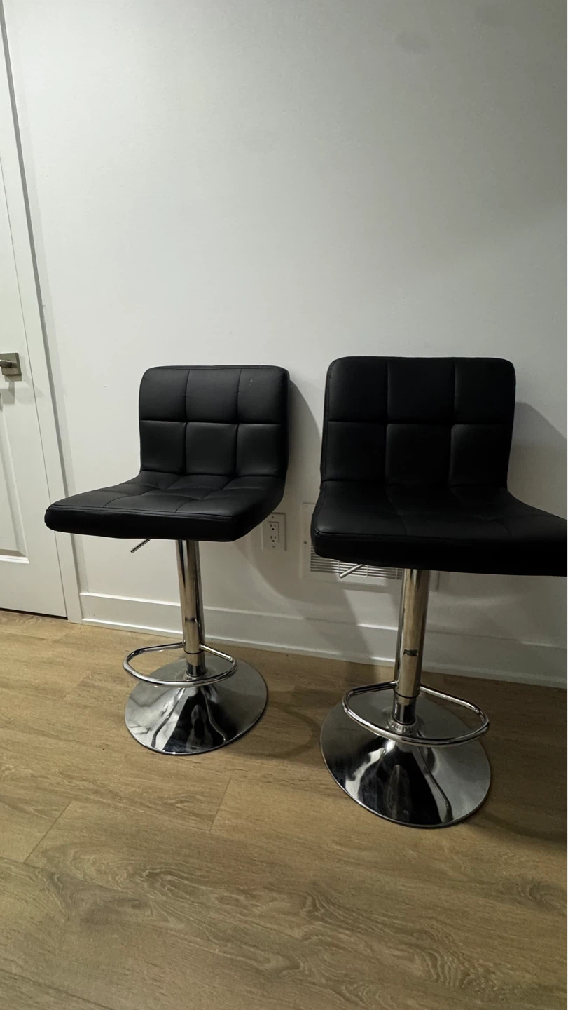 2 Black Adjustable Swivel Bar Stools - photo 2