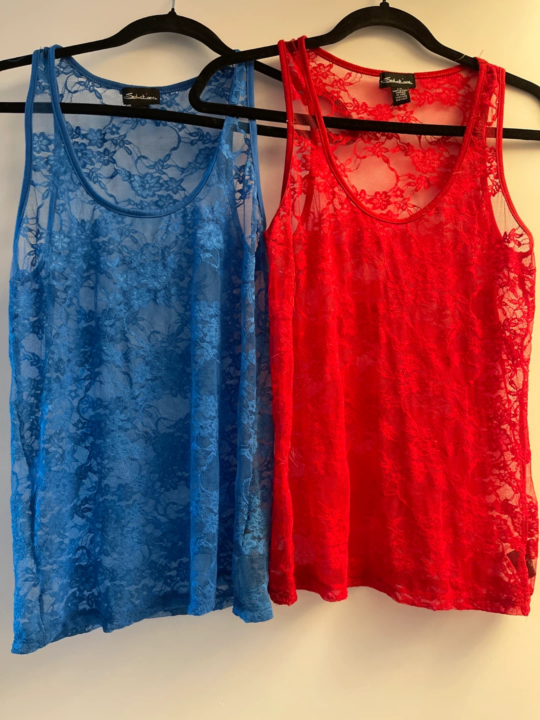 Seductions Lace Tank Tops - Blue and Red
