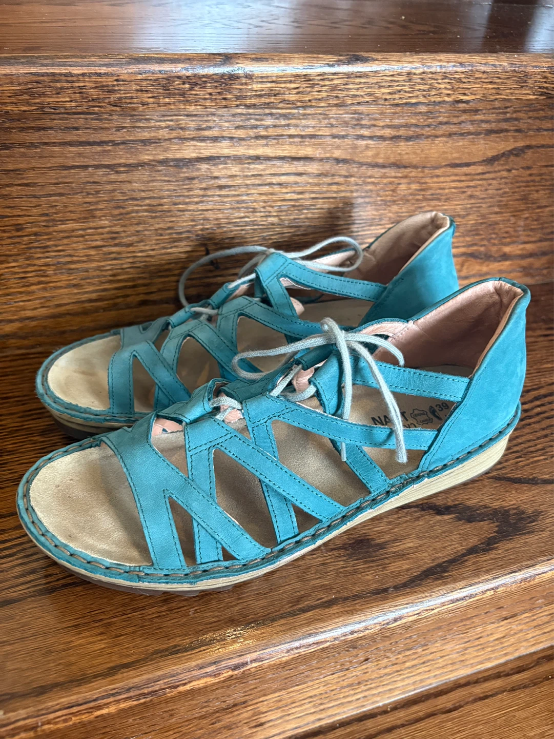 Naot Yarrow Nubuck Teal Leather Lace Up Sandals Size 8