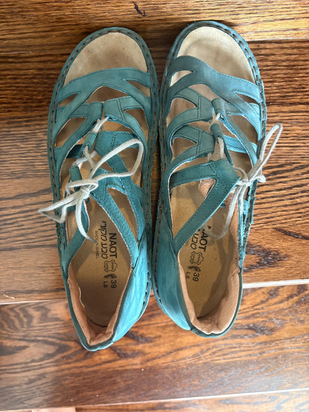 Naot Yarrow Nubuck Teal Leather Lace Up Sandals Size 8 - photo 2