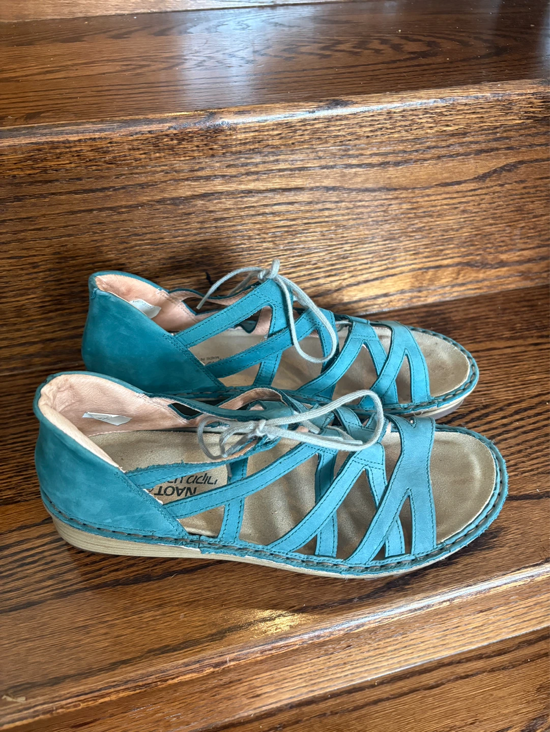Naot Yarrow Nubuck Teal Leather Lace Up Sandals Size 8 - photo 3