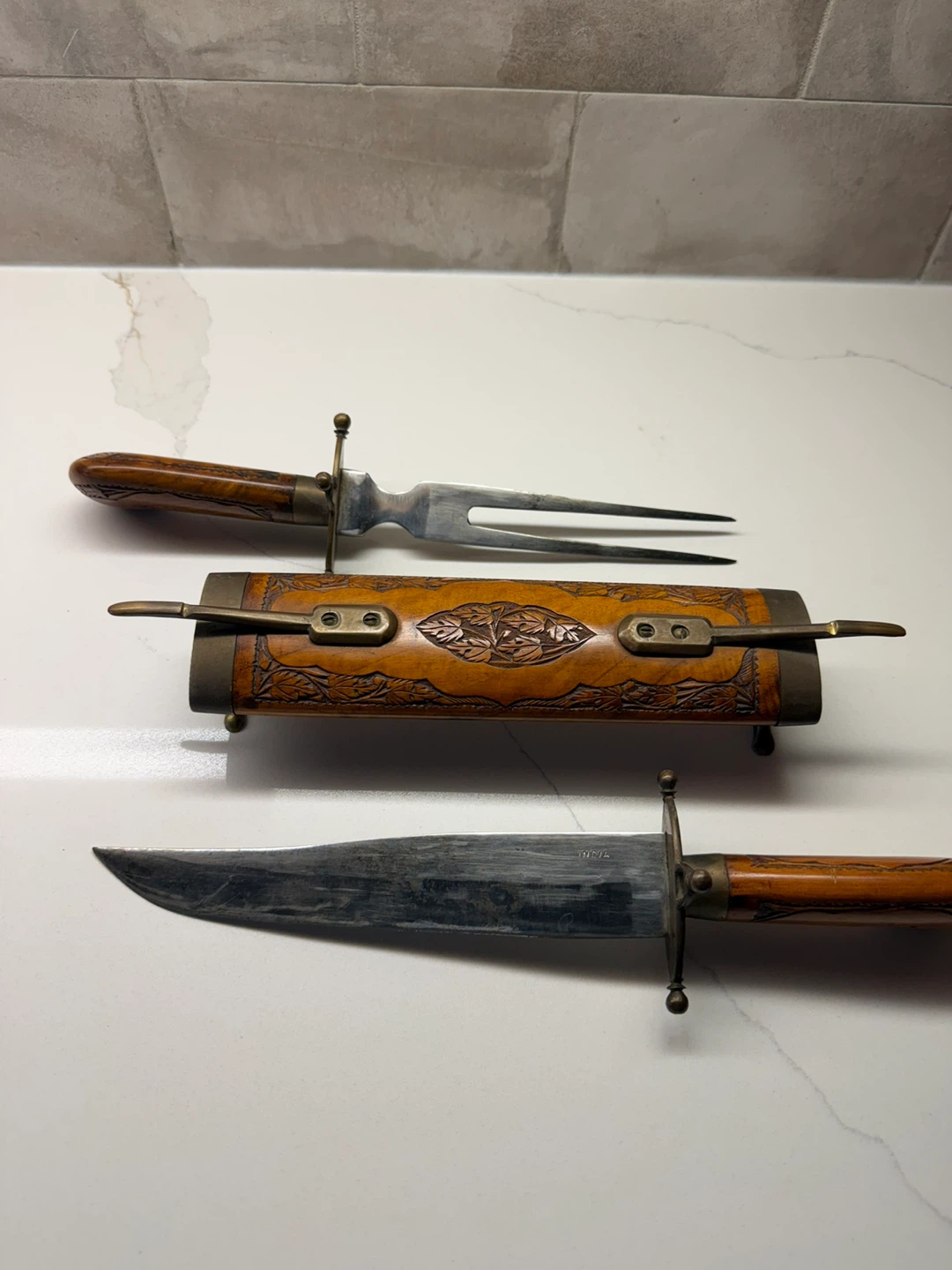 Vintage Carving Set with carved Wooden Case - photo 3
