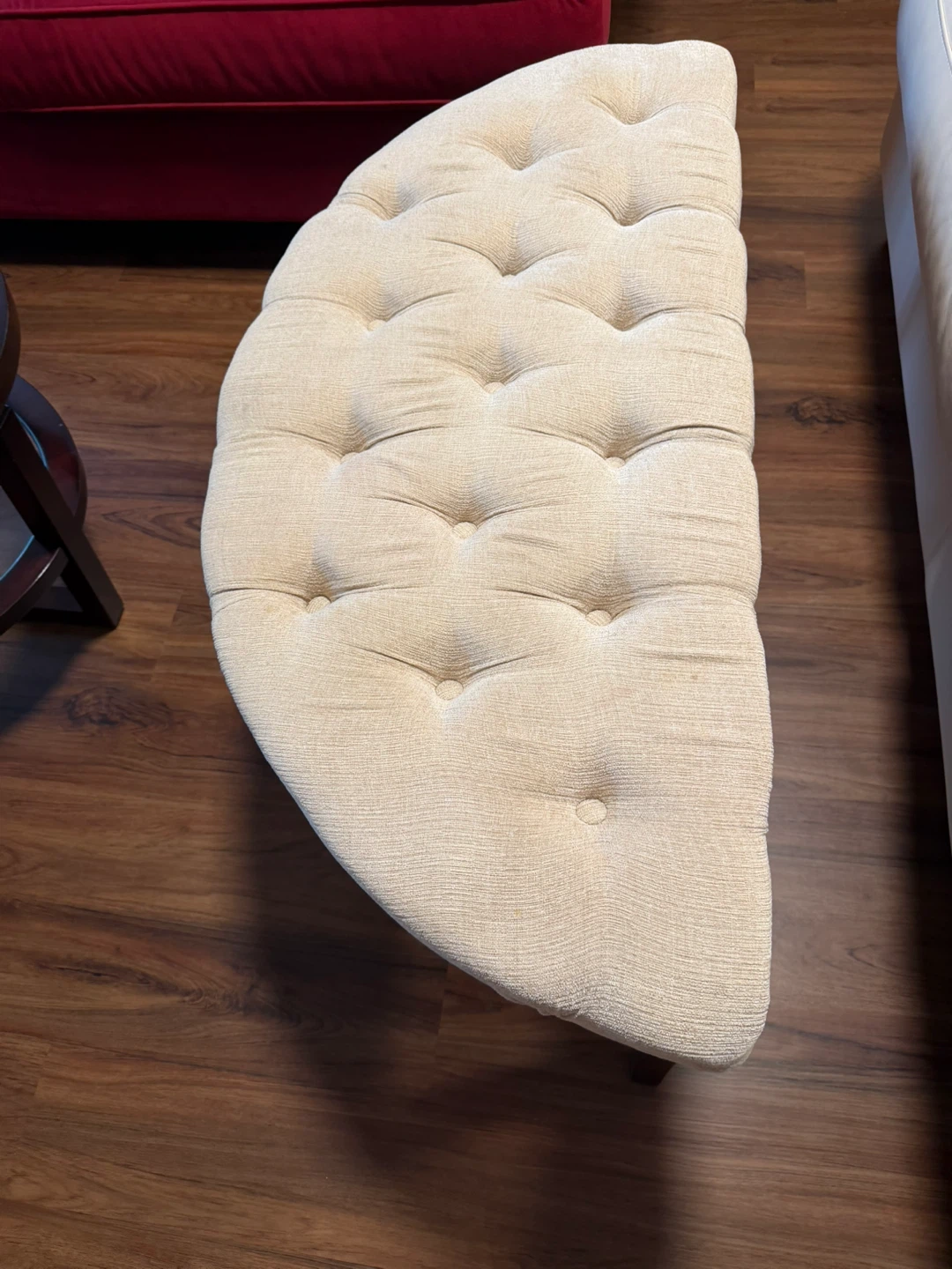 Cream Tufted Half-Moon Ottoman Bench