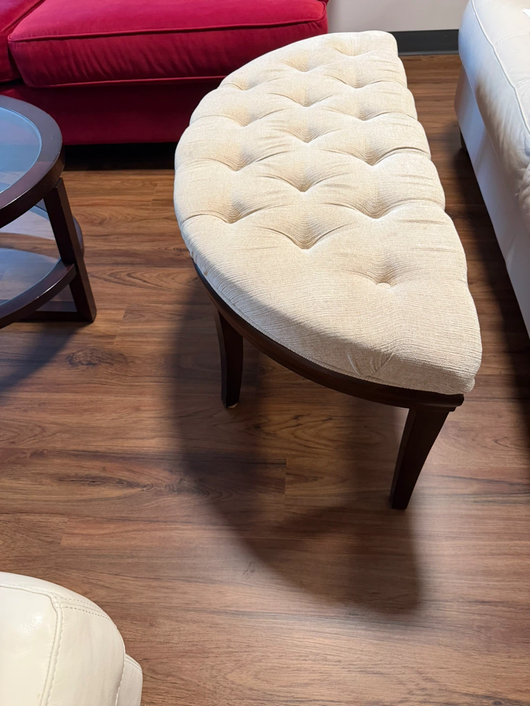 Cream Tufted Half-Moon Ottoman Bench - photo 3