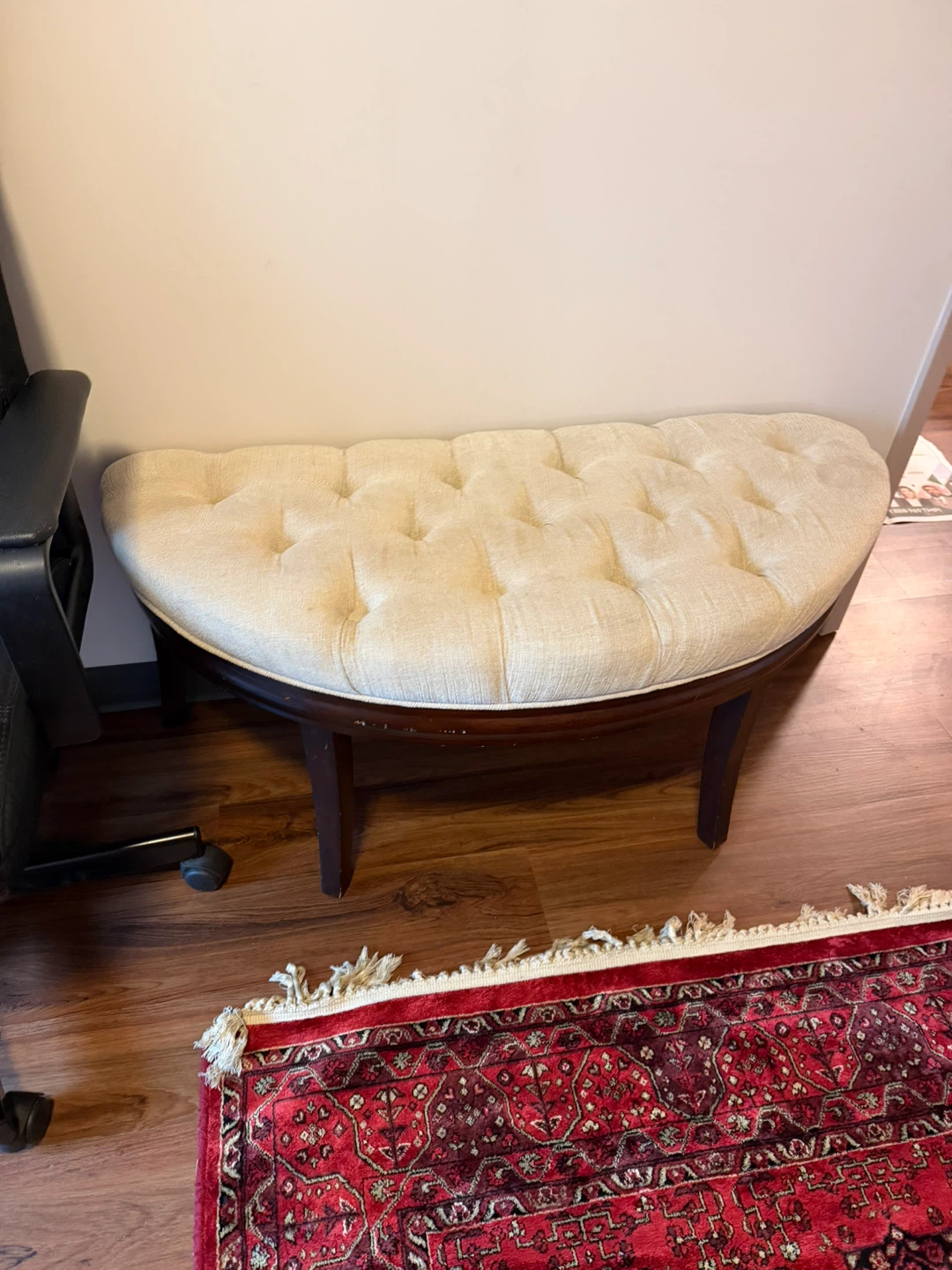 Cream Tufted Half-Moon Ottoman Bench - photo 2
