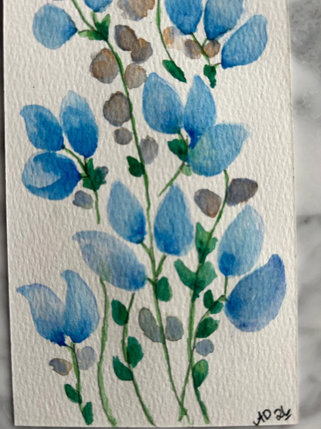 Hand-Painted Watercolour Painting- Blue Flowers - photo 3
