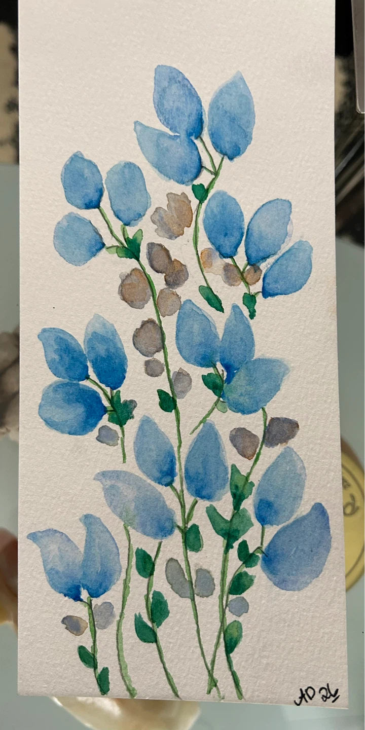 Hand-Painted Watercolour Painting- Blue Flowers