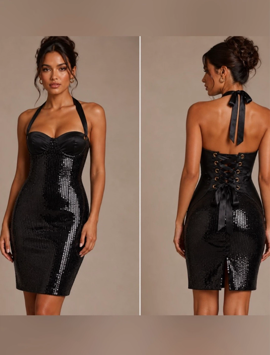 Guess by Marciano Black Sequin Halter Dress