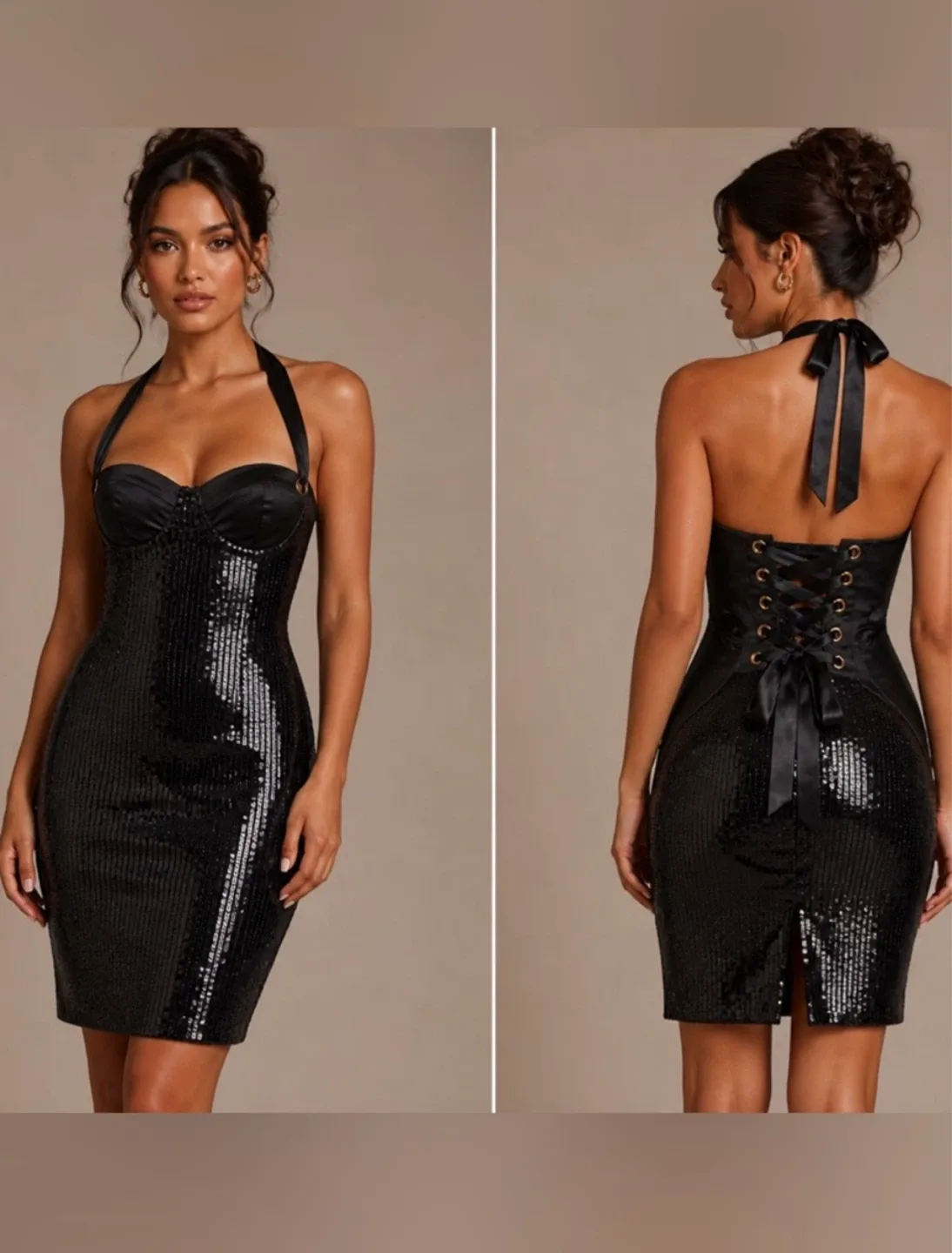 Guess by Marciano Black Sequin Halter Dress