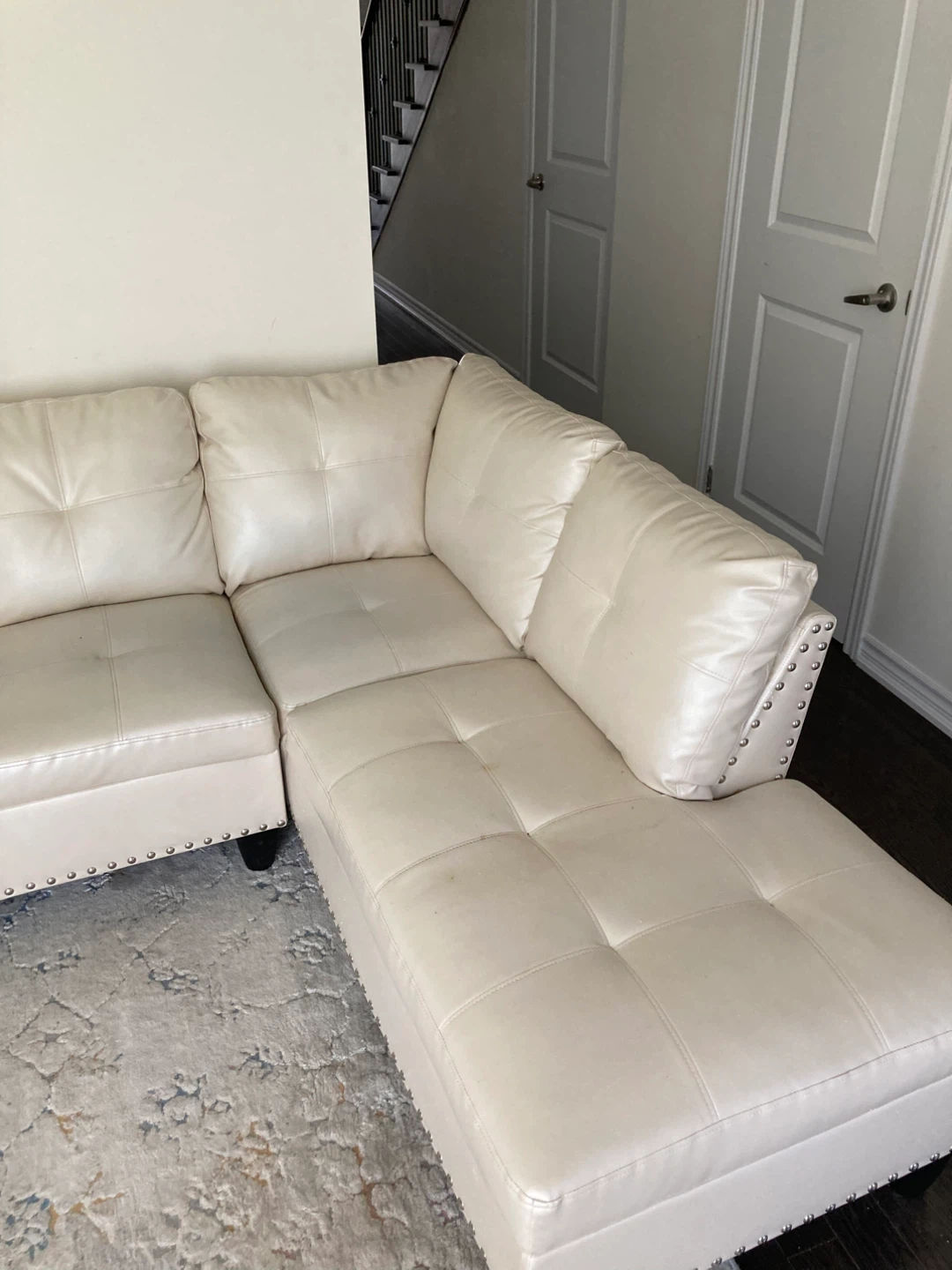 Cream Sectional Sofa with Studded Detail - photo 3