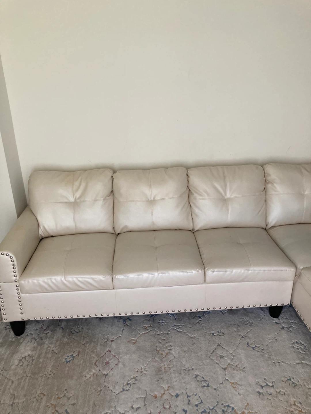 Cream Sectional Sofa with Studded Detail - photo 2
