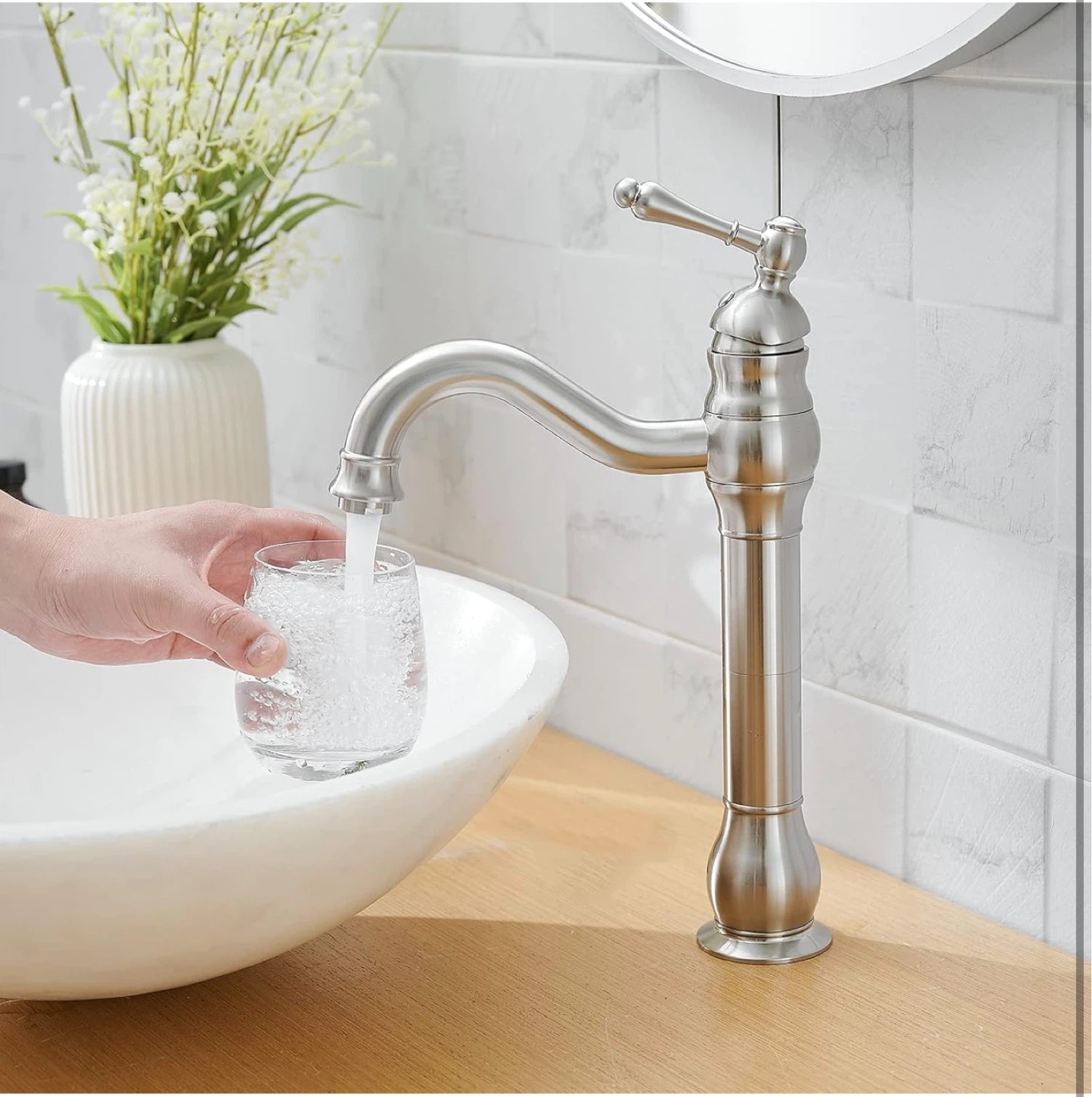 Vintage Brushed Nickel Single Handle Bathroom Faucet - photo 2