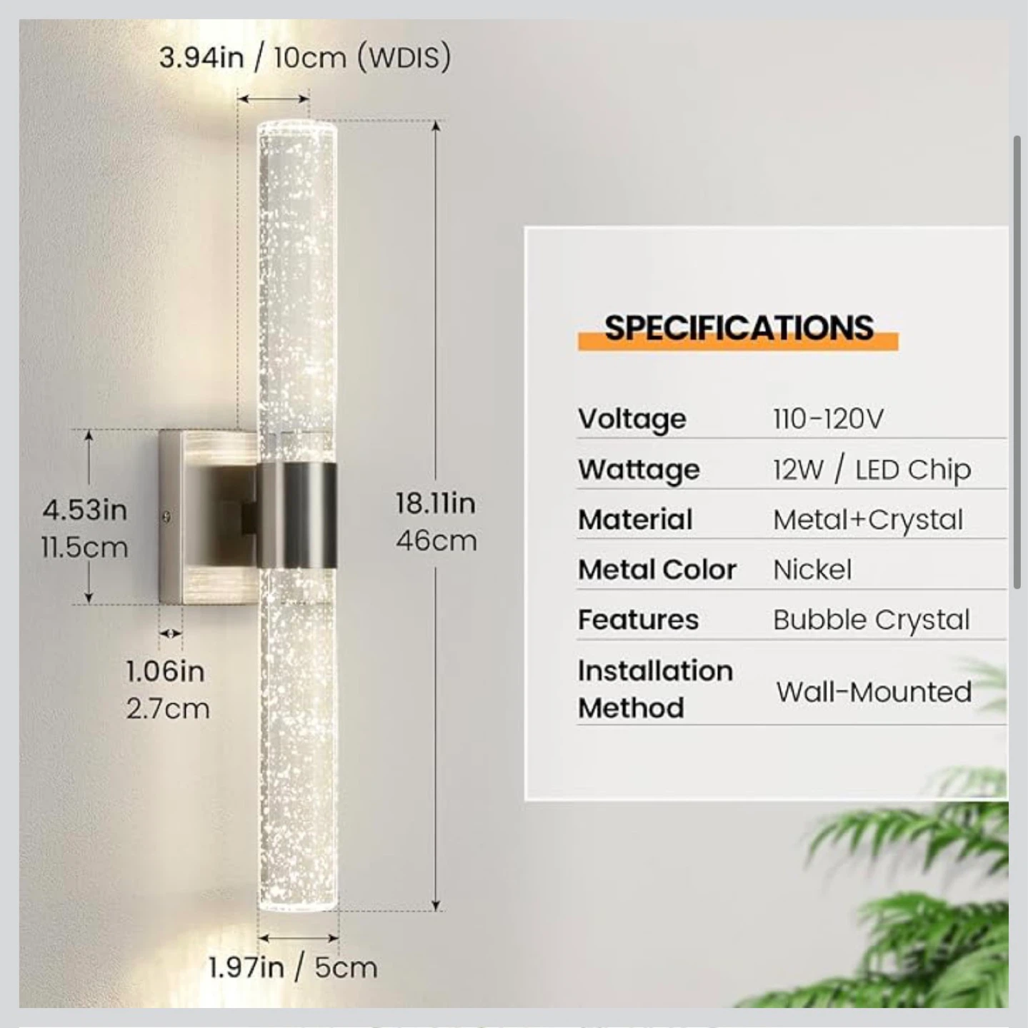 Pair of Bubble Crystal Wall Sconce Light - Nickel - photo 3