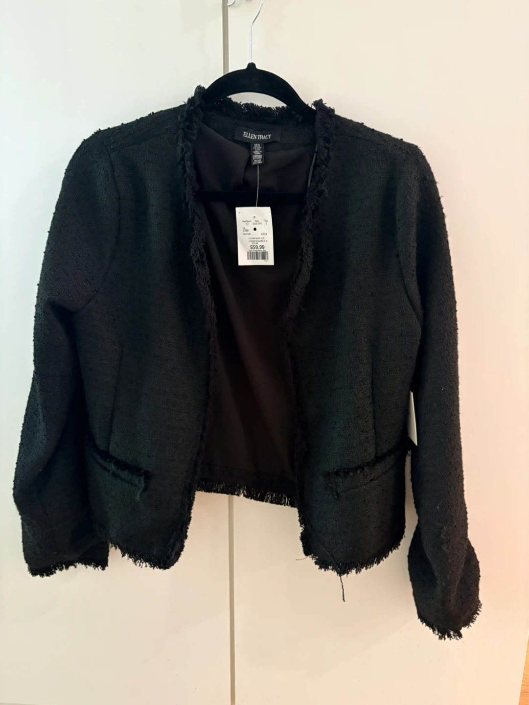 NWT - Ellen Tracy Black Tweed Collarless Jacket