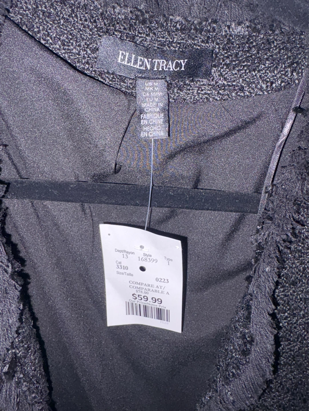 NWT - Ellen Tracy Black Tweed Collarless Jacket - photo 3