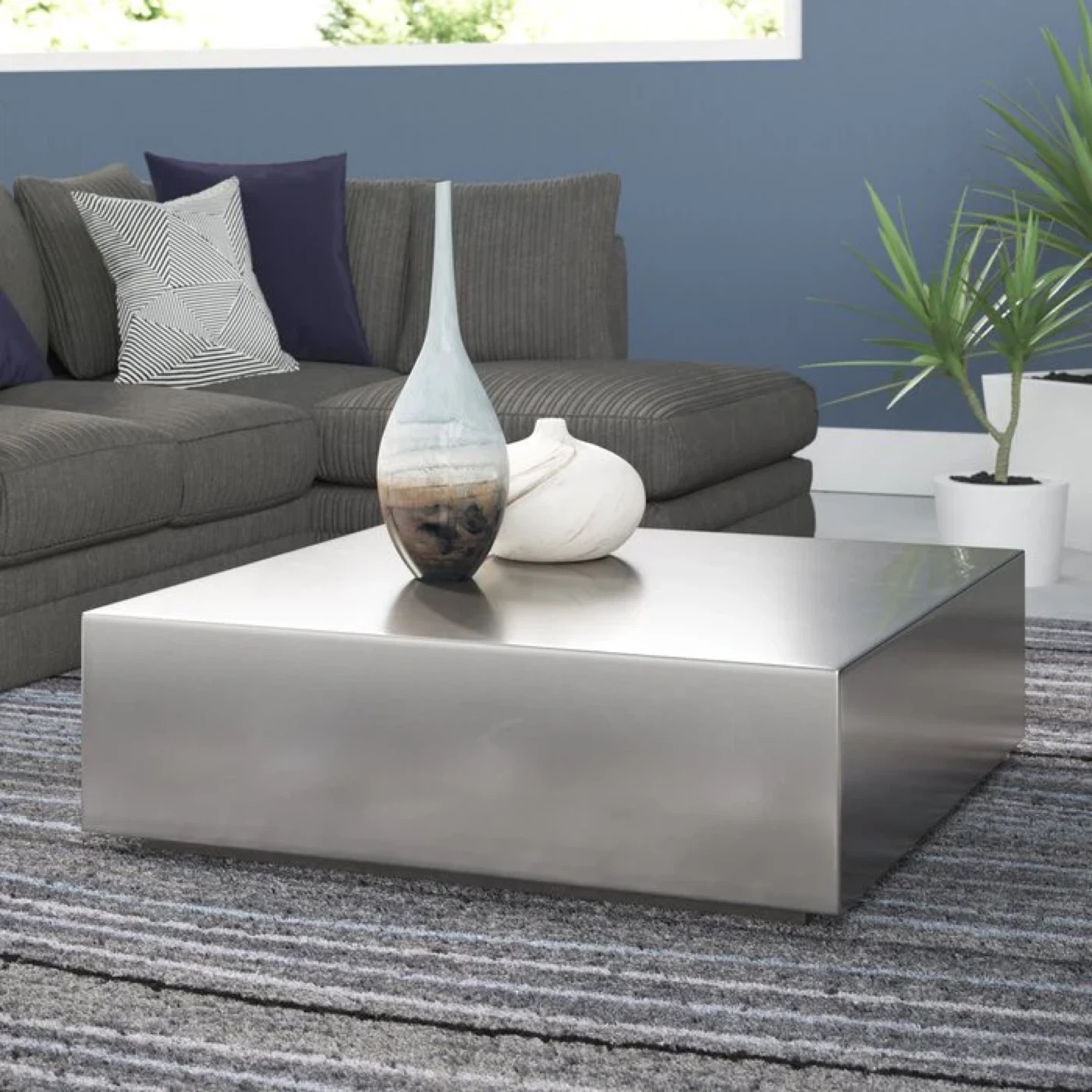 Brushed Metal Modern Coffee Table