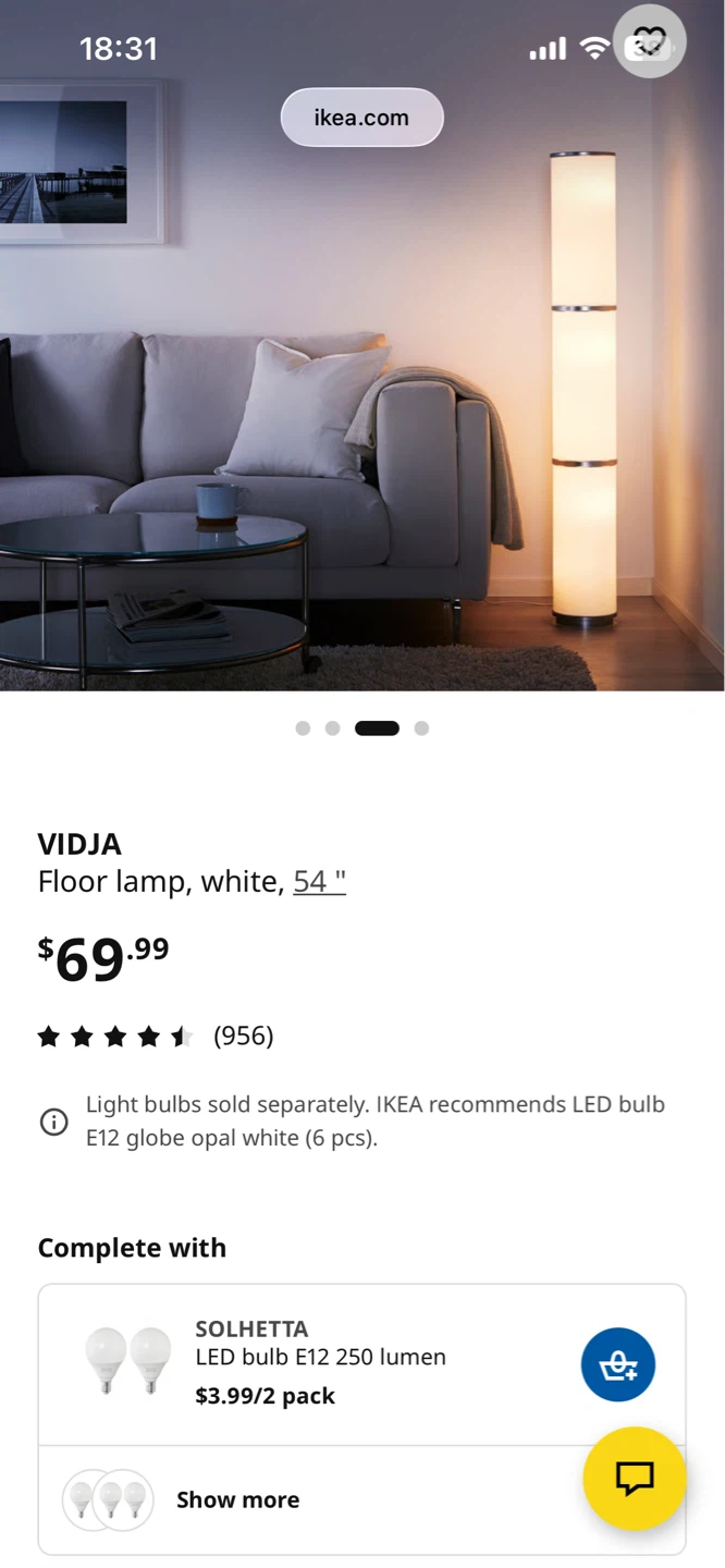 IKEA VIDJA Floor Lamp — White - photo 3