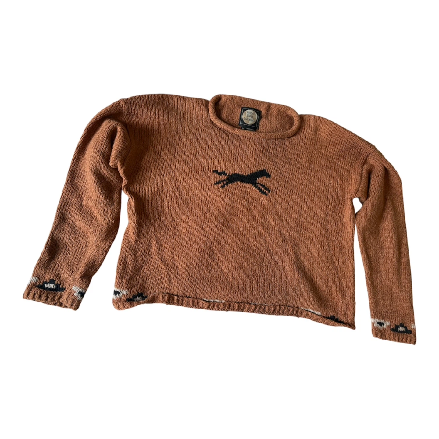 100% Cotton Planet Earth Sweaters Brown Crew Neck Sweater