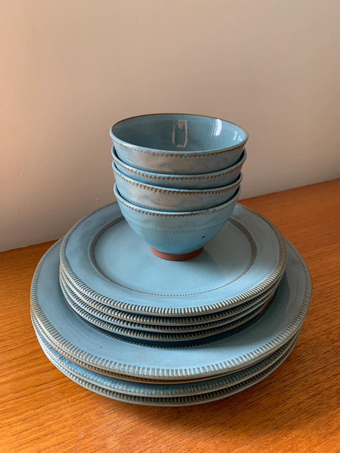 Blue Glazed Terra Cotta Dinnerware Set - photo 3