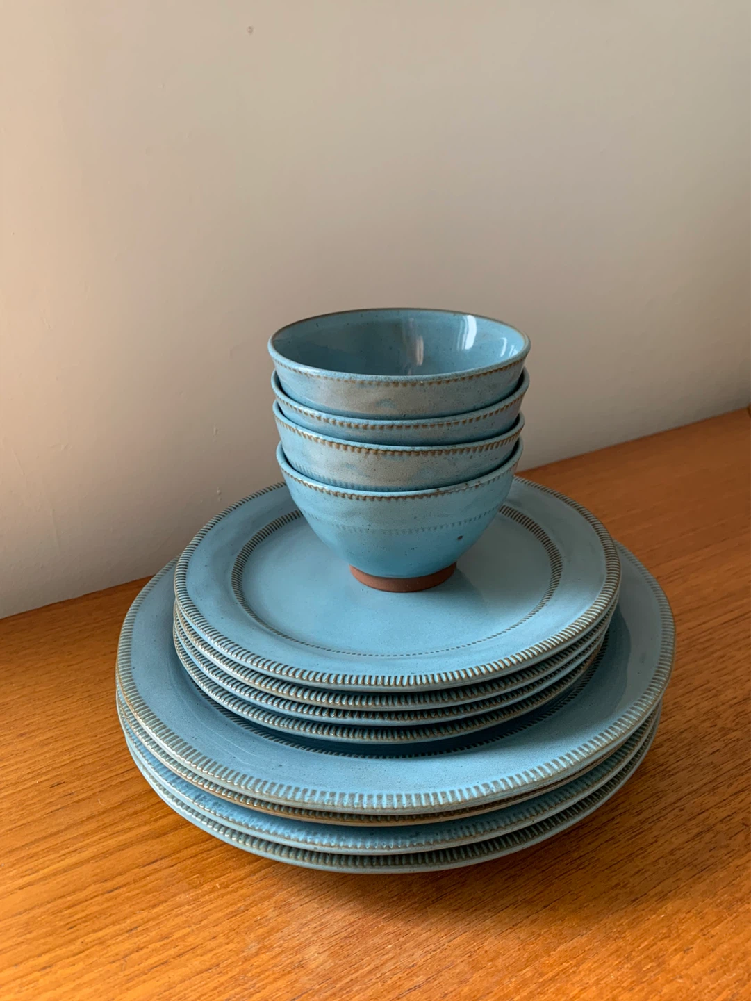 Blue Glazed Terra Cotta Dinnerware Set