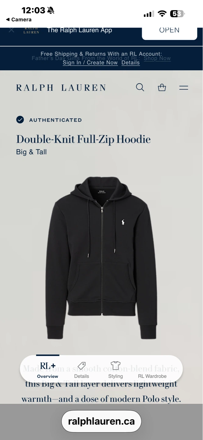 Polo Ralph Lauren Double-Knit Full-Zip Hoodie - Black - 4XT
