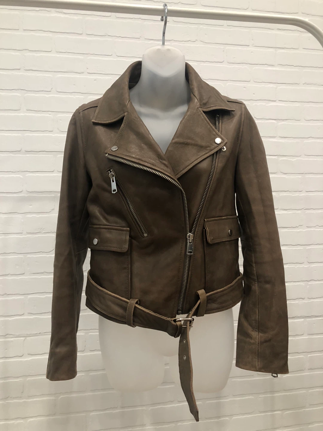 REISS Brown Leather Biker Jacket