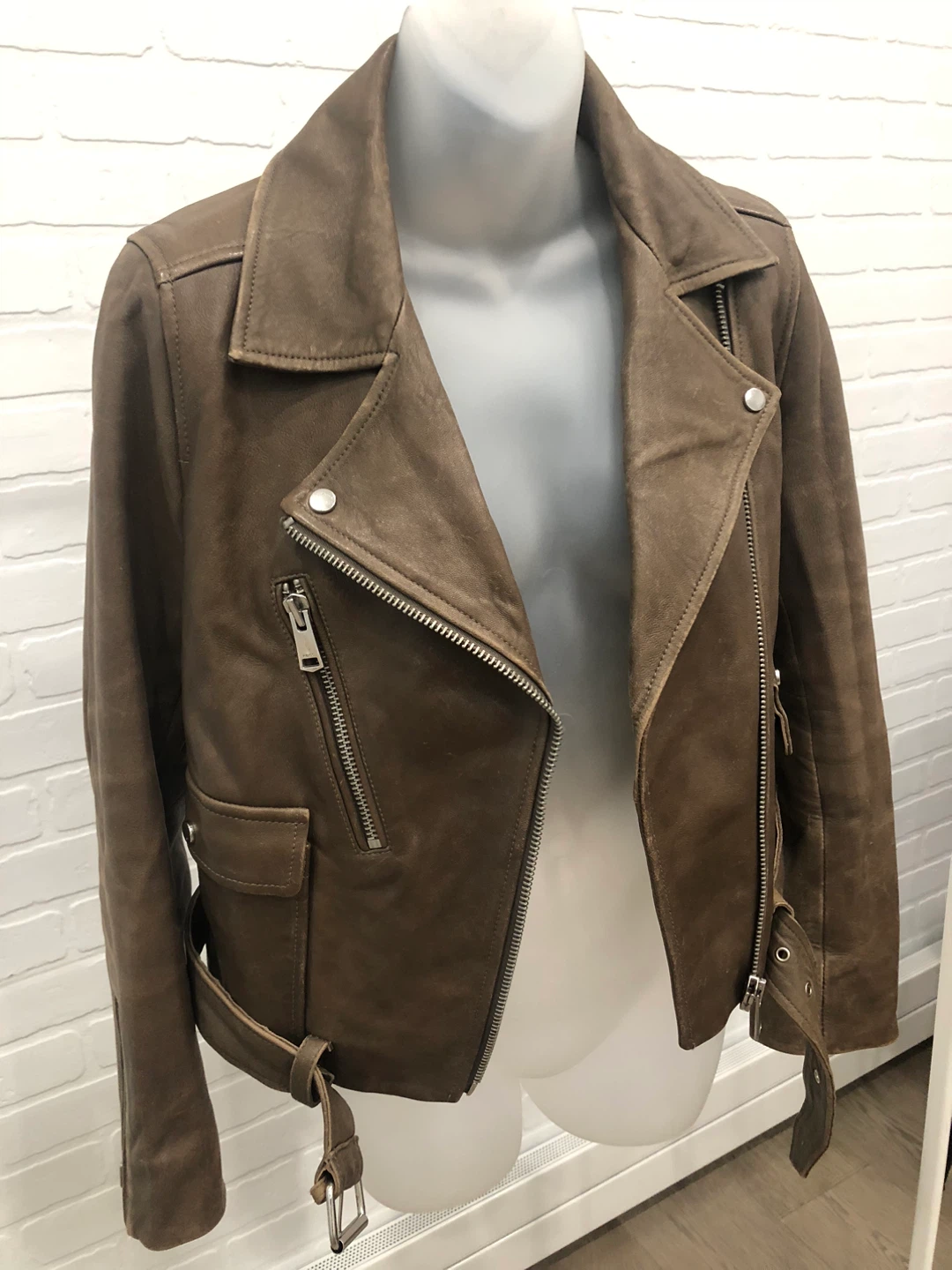 REISS Brown Leather Biker Jacket - photo 2