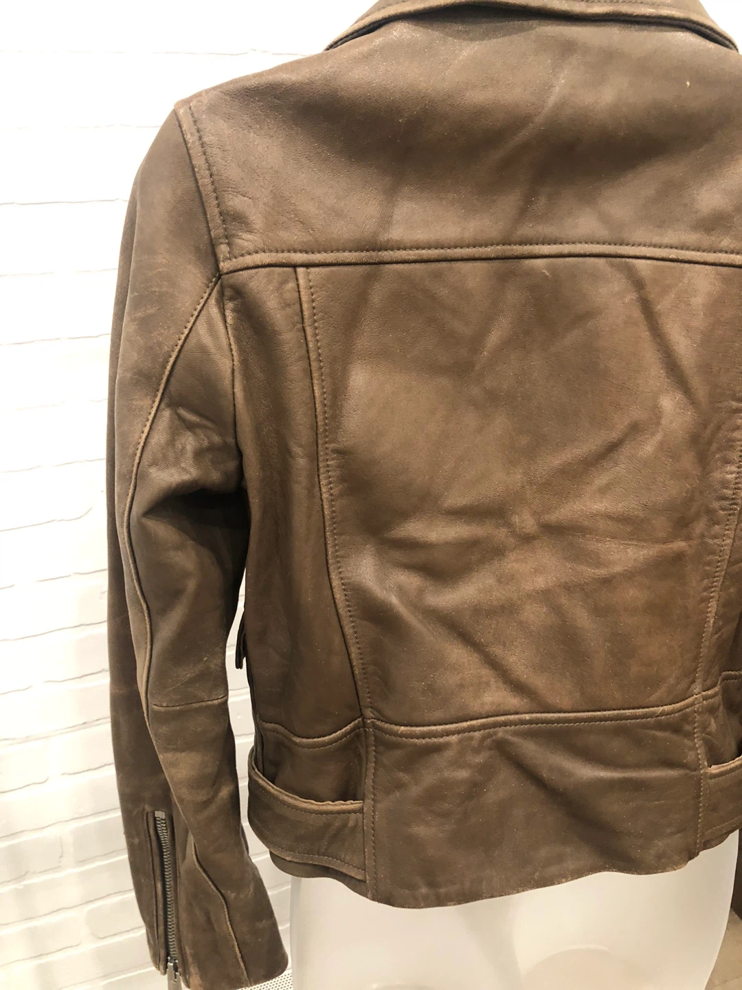 REISS Brown Leather Biker Jacket - photo 3