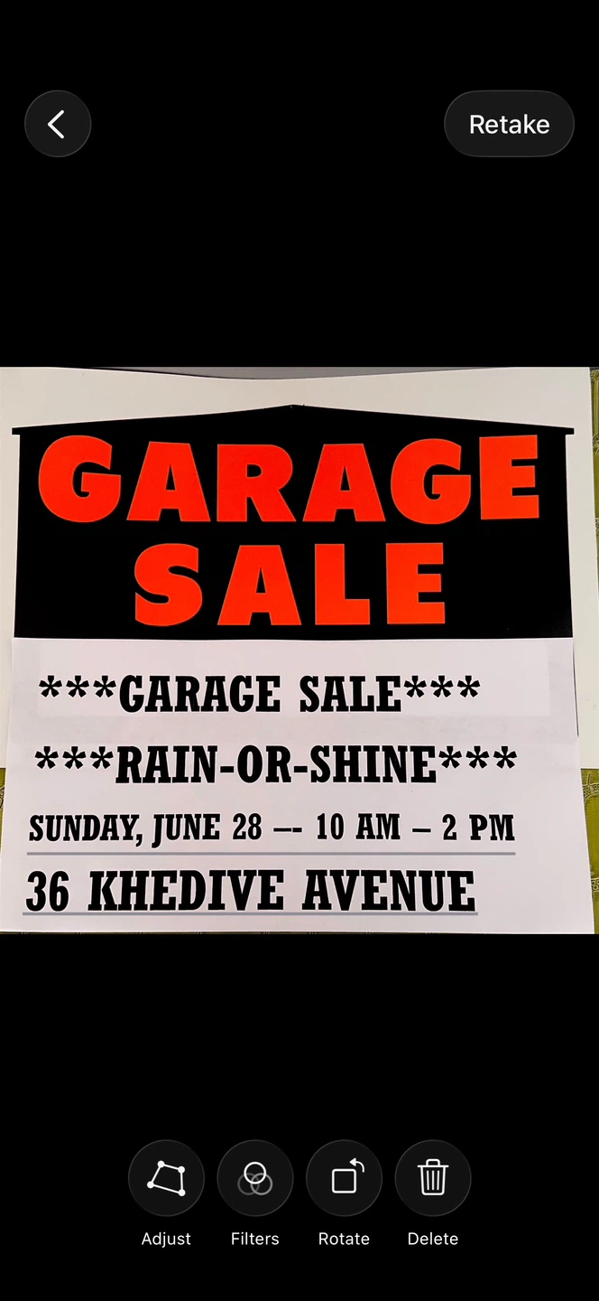 Garage Sale - Rain-or-Shine - June 28 - 10 am - 2 pm