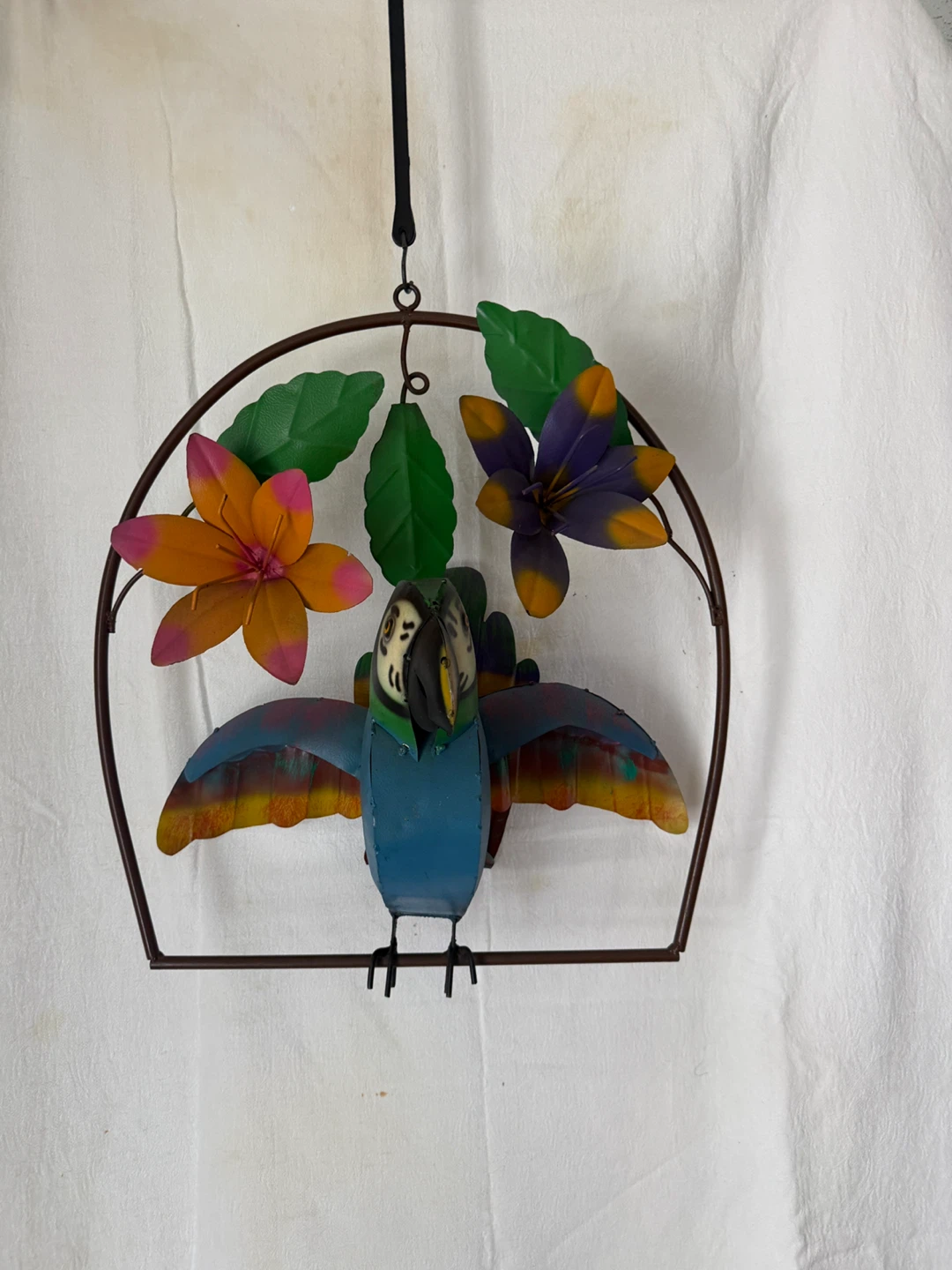 2ft Metal Parrot and Flower Hanging Decor