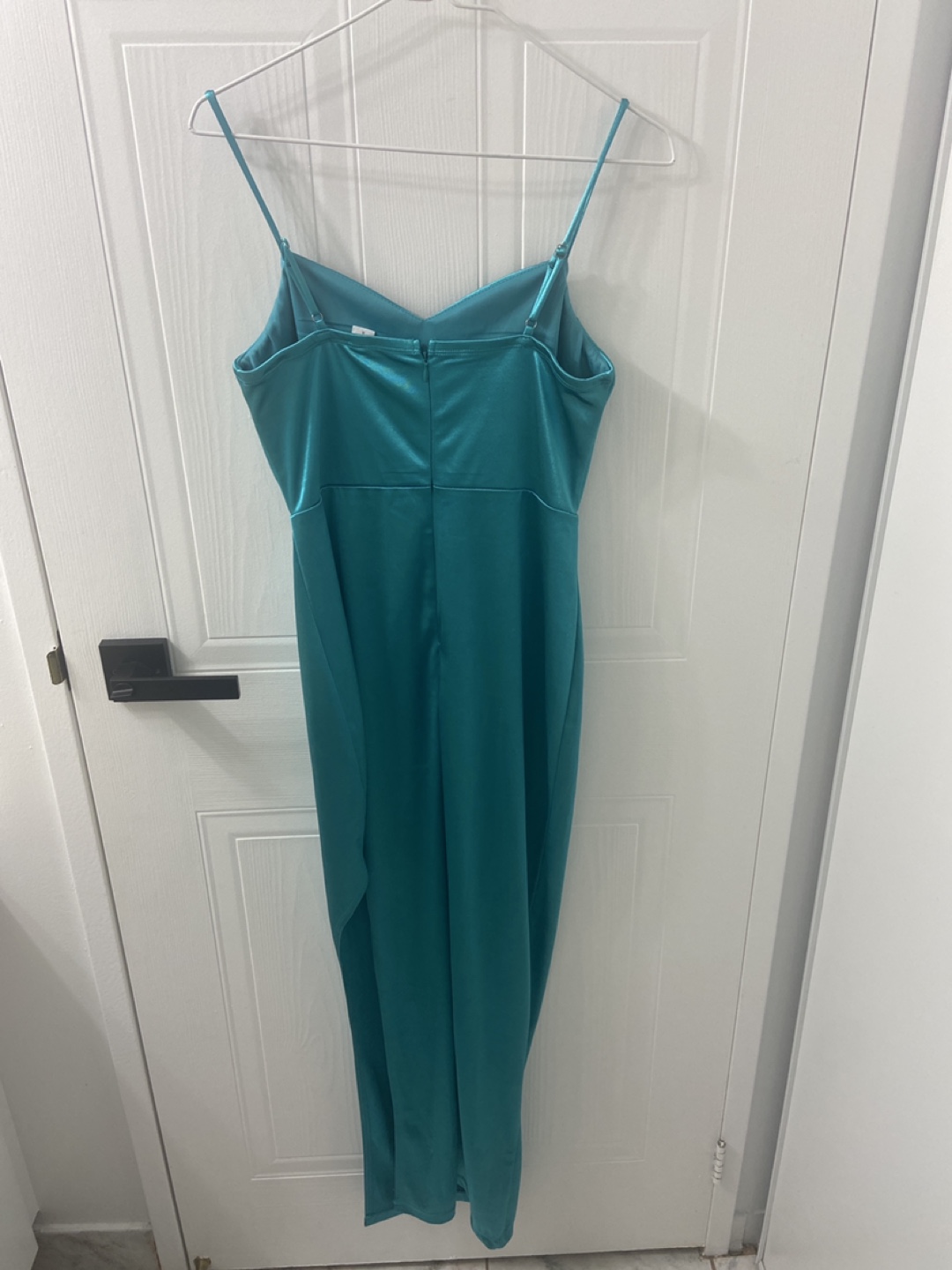 Teal Cowl Neck Slip Dress with Slit - photo 4