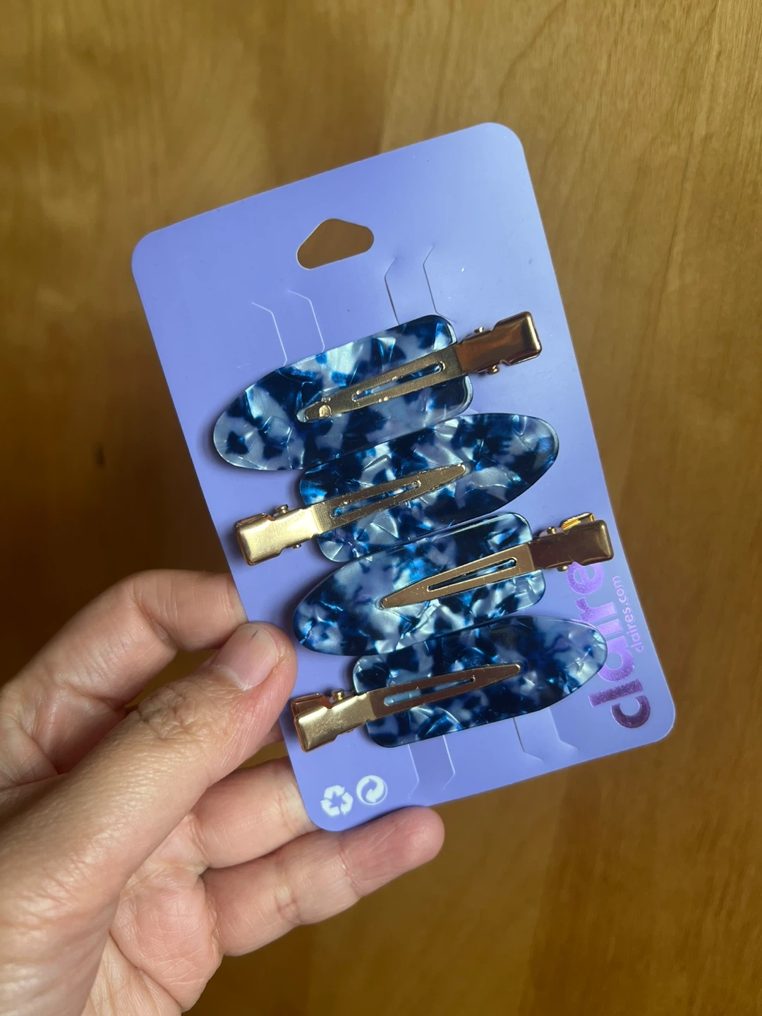 Claire's Blue Marble Hair Clips (4 pcs in Pack)