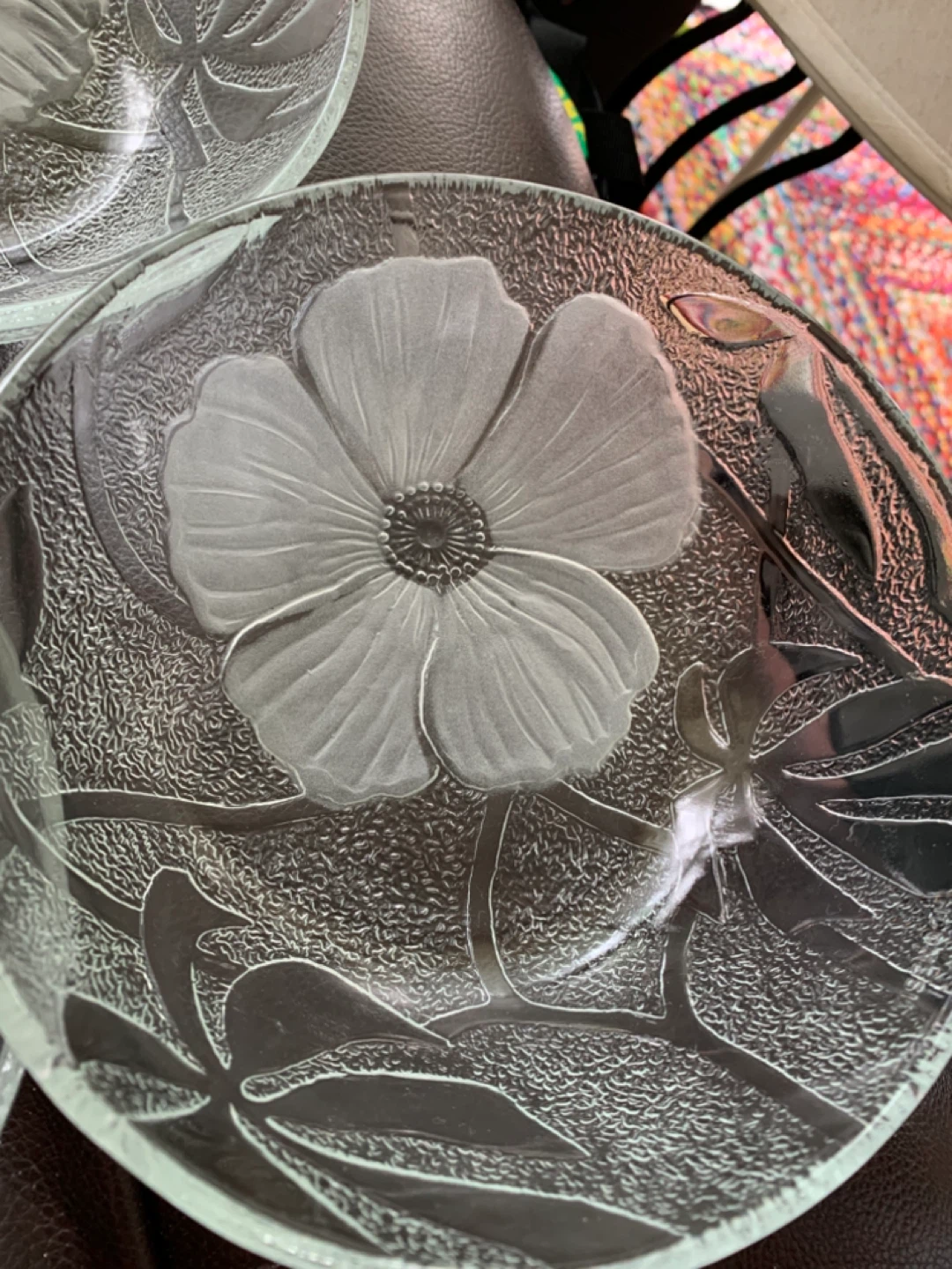 Set of 3 Glass Bowls with Flower Design - photo 2